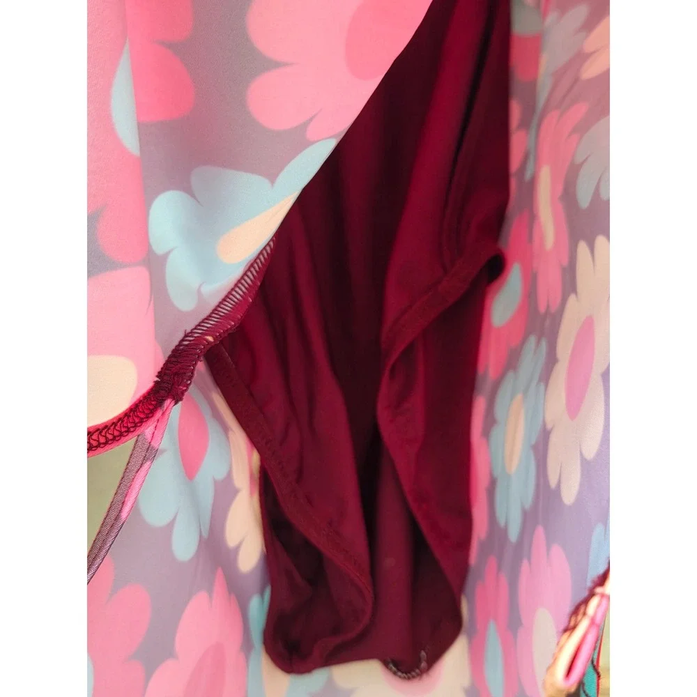 Weissman Kids Retro Floral Bell Sleeve Dance Dress Mock Neck Pink Large Bloomer